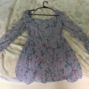 Lilac floral square neck mini dress